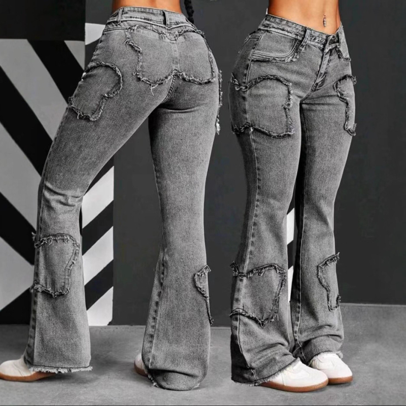 Blugi pentru femei, blugi sexy, cu margine brută, stea cu cinci colțuri, blugi largi, en-gros, pantaloni cargo, blugi