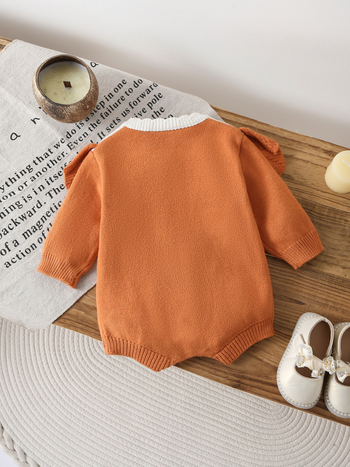 Παιδικά Ρούχα Διασυνοριακών Εισαγωγών 2025 Πλεκτή Ολόσωμη Φόρμα Άνοιξη & Φθινόπωρο Χαριτωμένη Φλοράλ Ζακάρ Ολόσωμη Φόρμα με Μακρυμάνικη Σόρτς σε Χρώμα Λωτού