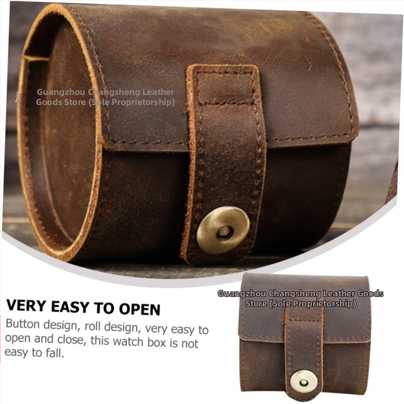 Чанта за съхранение на часовници от естествена кожа за пътуване през граница, за отдих на открито, преносима, издръжлива и водоустойчива козметична чанта за един часовник