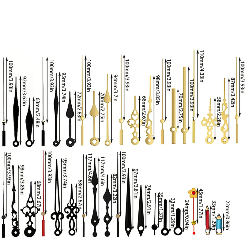 Tarpvalstybinis karšto pardavimo kvarcinio laikrodžio mechanizmo adatų derinys, 12 rodyklių rinkinių, sieninio laikrodžio mechanizmo rodyklių priedų remontas ir keitimas