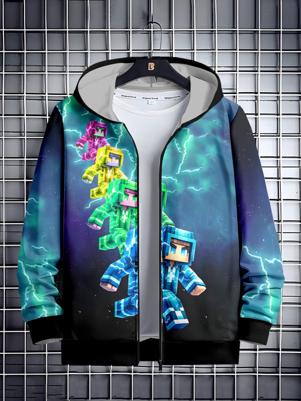 Piiriülene 3D-digitaalprintimisega poiste kapuutsiga dressipluus, digitaalse lukuga kapuutsiga kardigan