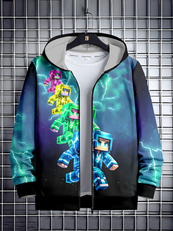 Piiriülene 3D-digitaalprintimisega poiste kapuutsiga dressipluus, digitaalse lukuga kapuutsiga kardigan