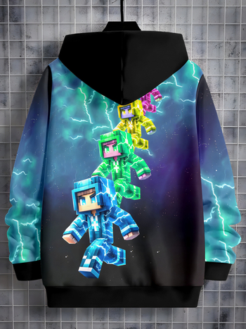 Piiriülene 3D-digitaalprintimisega poiste kapuutsiga dressipluus, digitaalse lukuga kapuutsiga kardigan