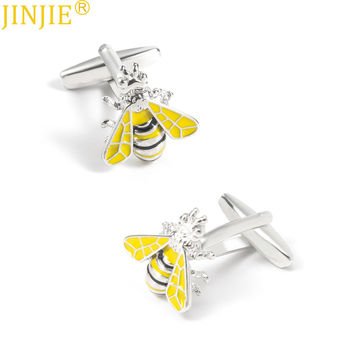 Νέα μεταλλικά μανικετόκουμπα με κίτρινο χρώμα, έντομο μέλισσα, εξωτερικό εμπόριο, χονδρική πώληση μανικετόκουμπων γαλλικού πουκάμισου για άνδρες