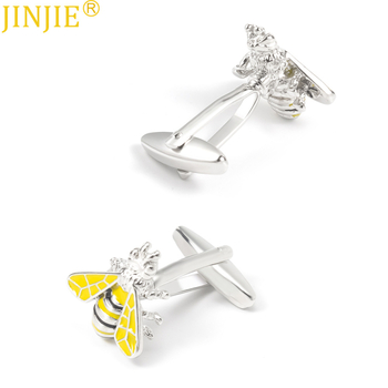 Νέα μεταλλικά μανικετόκουμπα με κίτρινο χρώμα, έντομο μέλισσα, εξωτερικό εμπόριο, χονδρική πώληση μανικετόκουμπων γαλλικού πουκάμισου για άνδρες