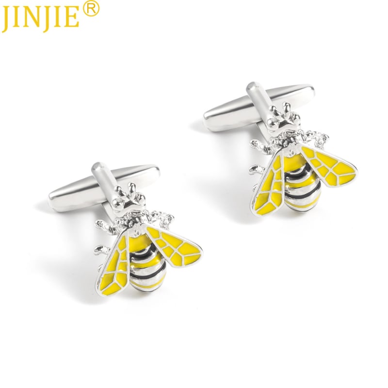 Точка нови жълти боядисани насекоми пчела метални копчета за ръкавели външна търговия мъжки френски копчета за ръкавели риза на едро