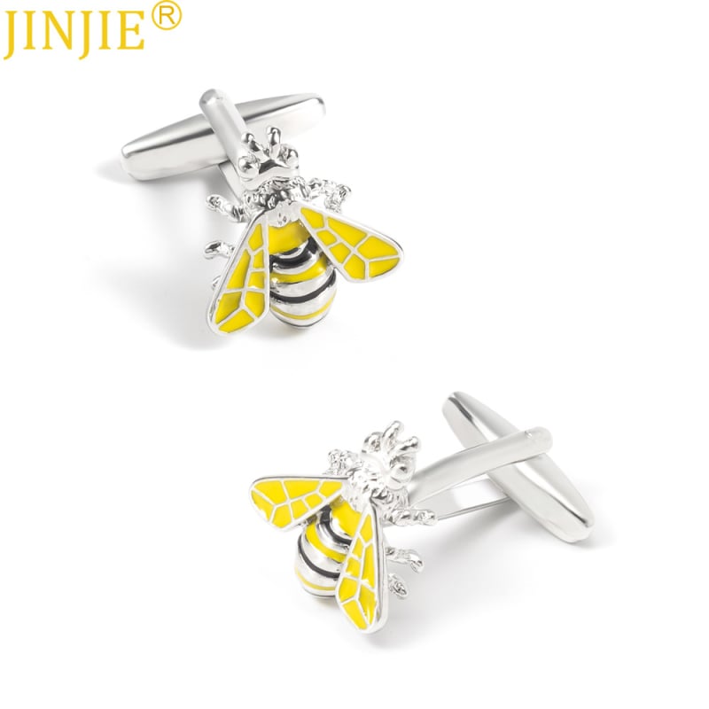 Точка нови жълти боядисани насекоми пчела метални копчета за ръкавели външна търговия мъжки френски копчета за ръкавели риза на едро
