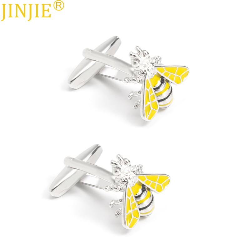 Точка нови жълти боядисани насекоми пчела метални копчета за ръкавели външна търговия мъжки френски копчета за ръкавели риза на едро