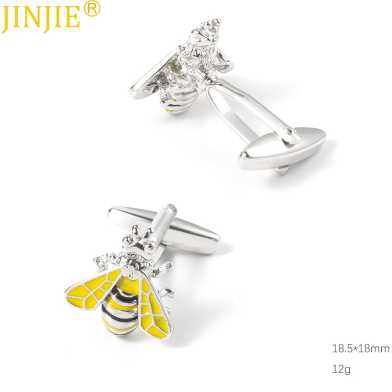 Точка нови жълти боядисани насекоми пчела метални копчета за ръкавели външна търговия мъжки френски копчета за ръкавели риза на едро