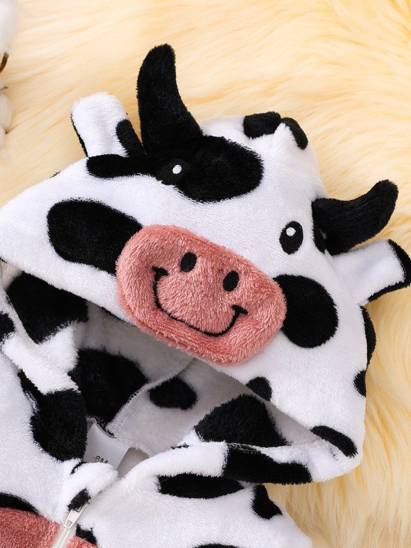 2024-es határokon átnyúló őszi és téli baba Mao Mao kapucnis sapka, szerelmes foltos, hímzett, tehénmintás, alkalmi cipzáras, hosszú mászóruha