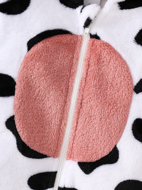 2024-es határokon átnyúló őszi és téli baba Mao Mao kapucnis sapka, szerelmes foltos, hímzett, tehénmintás, alkalmi cipzáras, hosszú mászóruha