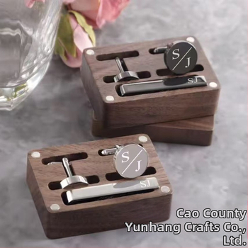 Δημιουργικό μανικετόκουμπα από μασίφ ξύλο Βόρειας Αμερικής με μαύρο καρυδιά και κλιπ γραβάτας, σετ συσκευασίας, κουτί αποθήκευσης, φορητό διασυνοριακό κουτί δώρου Xiaomu