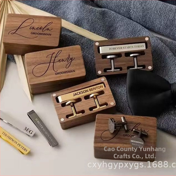 Δημιουργικό μανικετόκουμπα από μασίφ ξύλο Βόρειας Αμερικής με μαύρο καρυδιά και κλιπ γραβάτας, σετ συσκευασίας, κουτί αποθήκευσης, φορητό διασυνοριακό κουτί δώρου Xiaomu