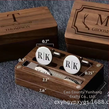 Δημιουργικό μανικετόκουμπα από μασίφ ξύλο Βόρειας Αμερικής με μαύρο καρυδιά και κλιπ γραβάτας, σετ συσκευασίας, κουτί αποθήκευσης, φορητό διασυνοριακό κουτί δώρου Xiaomu