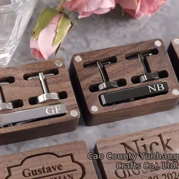 Δημιουργικό μανικετόκουμπα από μασίφ ξύλο Βόρειας Αμερικής με μαύρο καρυδιά και κλιπ γραβάτας, σετ συσκευασίας, κουτί αποθήκευσης, φορητό διασυνοριακό κουτί δώρου Xiaomu