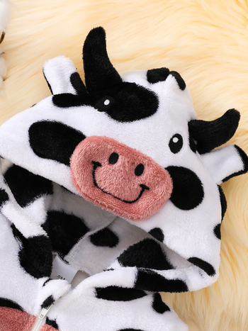 2024 Διασυνοριακό Φθινόπωρο και Χειμώνας Baby Mao Mao με Κουκούλα, Love Patch, Κεντημένο Σχέδιο Αγελάδας, Casual Φερμουάρ, Μακρύ Κοστούμι Αναρρίχησης