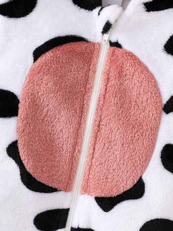 2024 Διασυνοριακό Φθινόπωρο και Χειμώνας Baby Mao Mao με Κουκούλα, Love Patch, Κεντημένο Σχέδιο Αγελάδας, Casual Φερμουάρ, Μακρύ Κοστούμι Αναρρίχησης