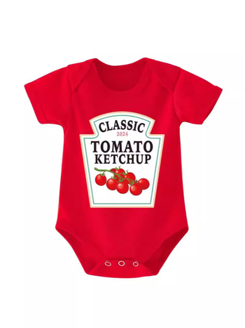 Klasszikus ketchup stílusú betűmintás újszülött overál, rajzfilm ketchup minta, ajándék terhes nőnek