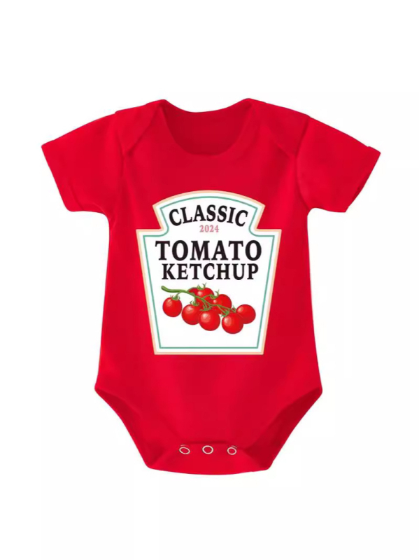 Klasszikus ketchup stílusú betűmintás újszülött overál, rajzfilm ketchup minta, ajándék terhes nőnek