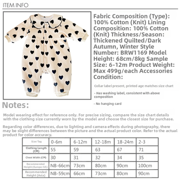 Κορεάτικο στυλ, τυπωμένο με ροδακινί και καρδιές, νεογέννητο, ζεστά ρούχα αναρρίχησης για το φθινόπωρο και τον χειμώνα, βαμβακερό καπιτονέ κοστούμι όλα-σε-ένα για μωρά κορίτσια
