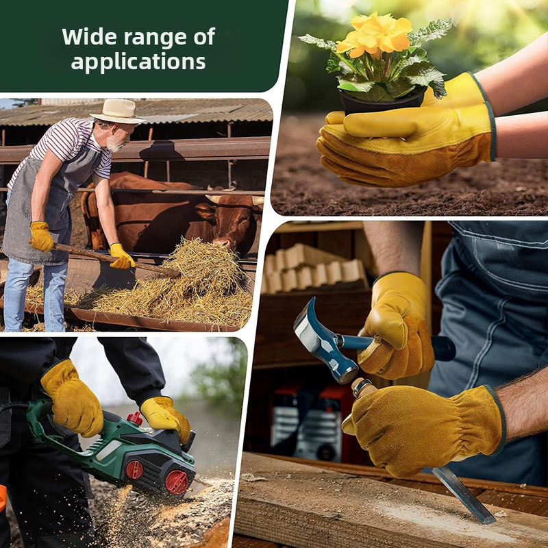 Персонализирани градински ръкавици от телешка кожа, трансгранични, Amazon Cow Split Leather, предпазни ръкавици за работа във фермата, устойчиви на пробиване и износване