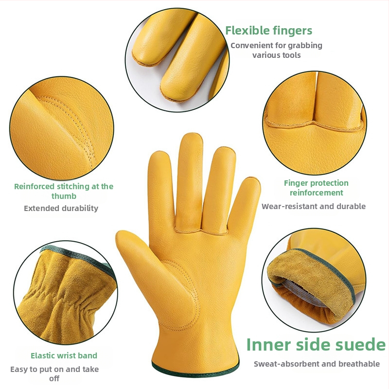 Персонализирани градински ръкавици от телешка кожа, трансгранични, Amazon Cow Split Leather, предпазни ръкавици за работа във фермата, устойчиви на пробиване и износване