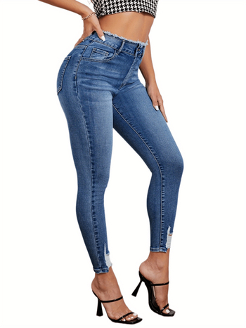 Határokon átnyúló európai és amerikai stílusú, magas derekú, szakadt, rugalmas farmernadrág, női szűk szabású, karcsúsító csípőleggings, ceruzanadrág