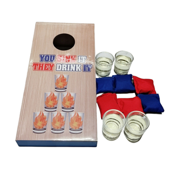 Puidust liivakottide viskamise mäng, spordimängude mänguasi, liivakottide viskamise lauakomplekt, laua liivakottide mäng veiniklaasiga