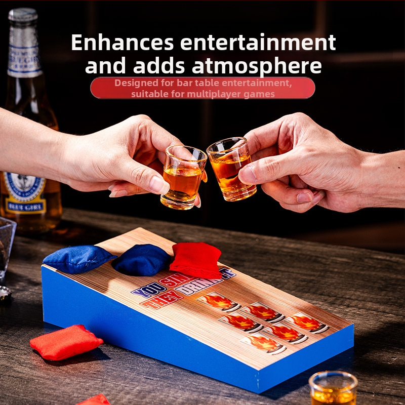 Дървена игра за хвърляне на торби с пясък, спортна игра, играчка за хвърляне на торби с пясък, комплект за настолна игра с торби с пясък с чаша за вино