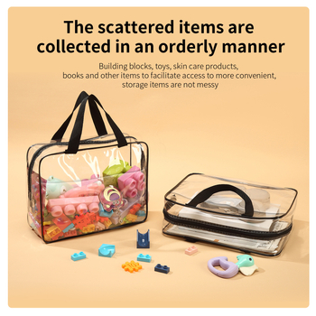 Gyárilag közvetlen nyári átlátszó kozmetikai táska gombokkal, átlátszó PVC gyermekjáték-tároló táska utazó tárolótáska
