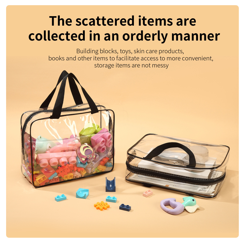 Gyárilag közvetlen nyári átlátszó kozmetikai táska gombokkal, átlátszó PVC gyermekjáték-tároló táska utazó tárolótáska