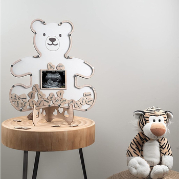 Διασυνοριακός πίνακας σύνδεσης για πάρτι νεογέννητου με αρκουδάκι, ακρυλικό αρκουδάκι, στολίδια βιβλίου επισκεπτών για πάρτι γενεθλίων