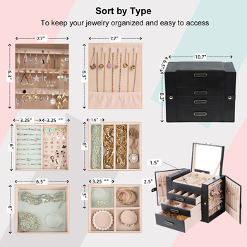 Πολυστρωματικό κουτί κοσμημάτων κατασκευαστή, σκουλαρίκια, κολιέ, αποθήκευση κοσμημάτων, κουτί κοσμημάτων, πολυλειτουργικό κουτί αποθήκευσης από δέρμα PU, διασυνοριακό