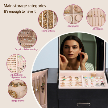 Πολυστρωματικό κουτί κοσμημάτων κατασκευαστή, σκουλαρίκια, κολιέ, αποθήκευση κοσμημάτων, κουτί κοσμημάτων, πολυλειτουργικό κουτί αποθήκευσης από δέρμα PU, διασυνοριακό