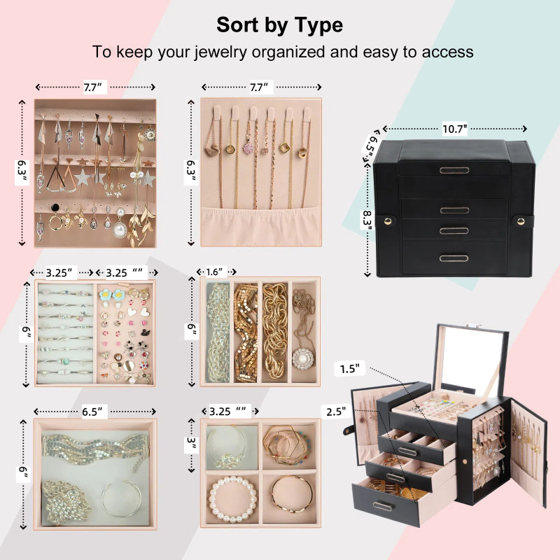 Výrobca viacvrstvových šperkovníc, náušníc, náhrdelníkov, úložných priestorov na šperky, šperkovníc, umelej kože, multifunkčných úložných priestorov, cezhraničný domov