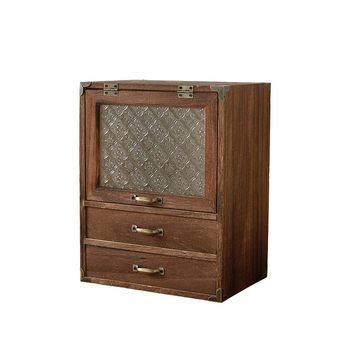 Ρετρό Ξύλινο Λουλούδι Μπιγκόνια Γυάλινο Ντουλάπι Αποθήκευσης Κοσμημάτων Καλλυντικών με Συρτάρι Επιτραπέζιο Κουτί Αποθήκευσης Καλλυντικών