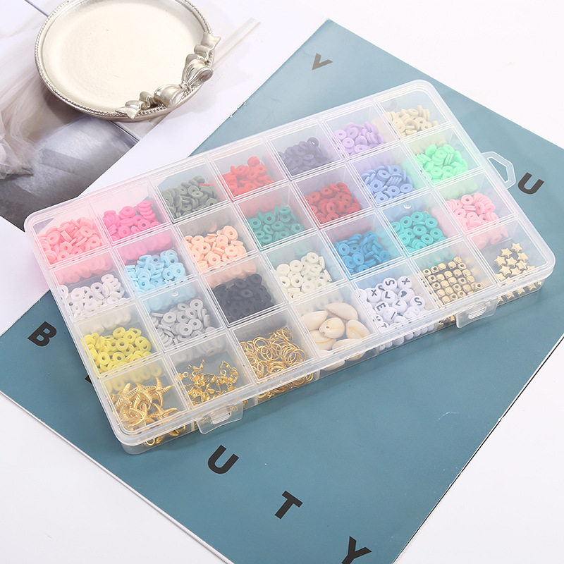 28 mriežkových mäkkých keramikových šperkov, sada doplnkov pre domácich majstrov, krabica Amazon Explosions, mäkké keramiky, korálky, bohémsky náhrdelník s korálkami