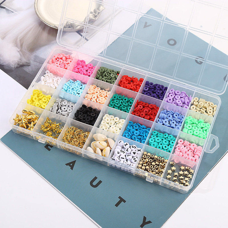 28 mriežkových mäkkých keramikových šperkov, sada doplnkov pre domácich majstrov, krabica Amazon Explosions, mäkké keramiky, korálky, bohémsky náhrdelník s korálkami