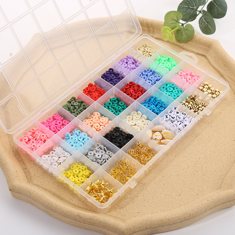 28 mriežkových mäkkých keramikových šperkov, sada doplnkov pre domácich majstrov, krabica Amazon Explosions, mäkké keramiky, korálky, bohémsky náhrdelník s korálkami