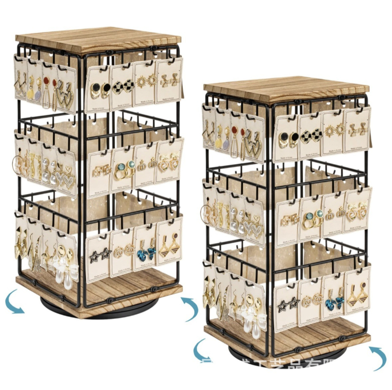 Amerikietiški medžio masyvo auskarai, geležinė laikymo lentynėlė, pasukama papuošalų ekspozicijos lentynėlė, auskarų kortelių laikymo lentynėlė, papuošalų paroda, daugiafunkcinė