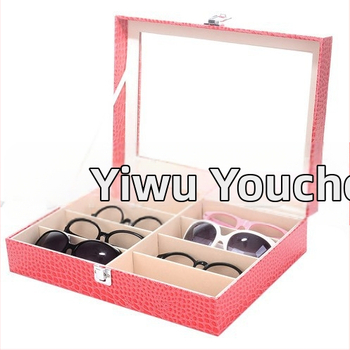 Koht hulgimüük Rose Red 8 ruudustikuga prillide vitriinkarp puidust päikeseprillide karbis PU prillide hoiukarp