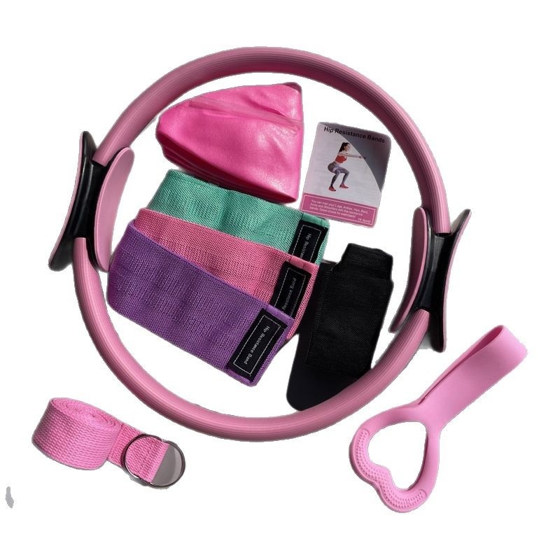 8 dalių Pilateso žiedinis kostiumas namams, jogos fitneso įranga, jogos žiedinė pasipriešinimo juosta