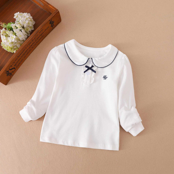 Tricou pentru fete 2024 toamna și iarna nou cu rever din dantelă stil academic simplu pentru fete top casual pentru copii