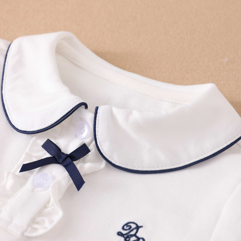 Tricou pentru fete 2024 toamna și iarna nou cu rever din dantelă stil academic simplu pentru fete top casual pentru copii