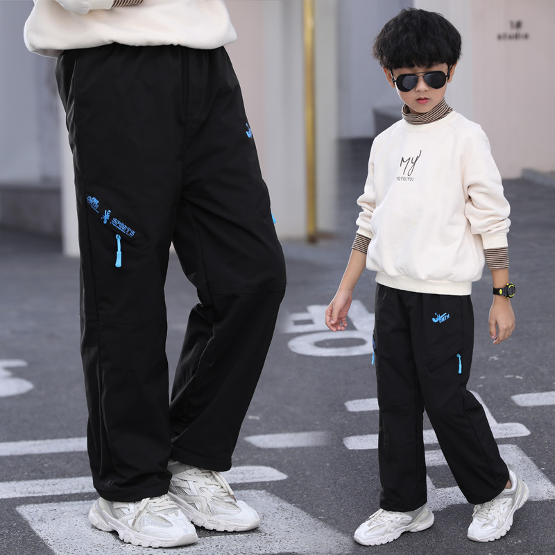 2025 Pantaloni Rush cu căptușeală din fleece noi pentru băieți și fete, primăvara și toamna, pantaloni de protecție rezistenti la vânt în aer liber, pantaloni sport pentru copii mari
