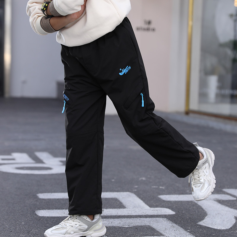 2025 Pantaloni Rush cu căptușeală din fleece noi pentru băieți și fete, primăvara și toamna, pantaloni de protecție rezistenti la vânt în aer liber, pantaloni sport pentru copii mari