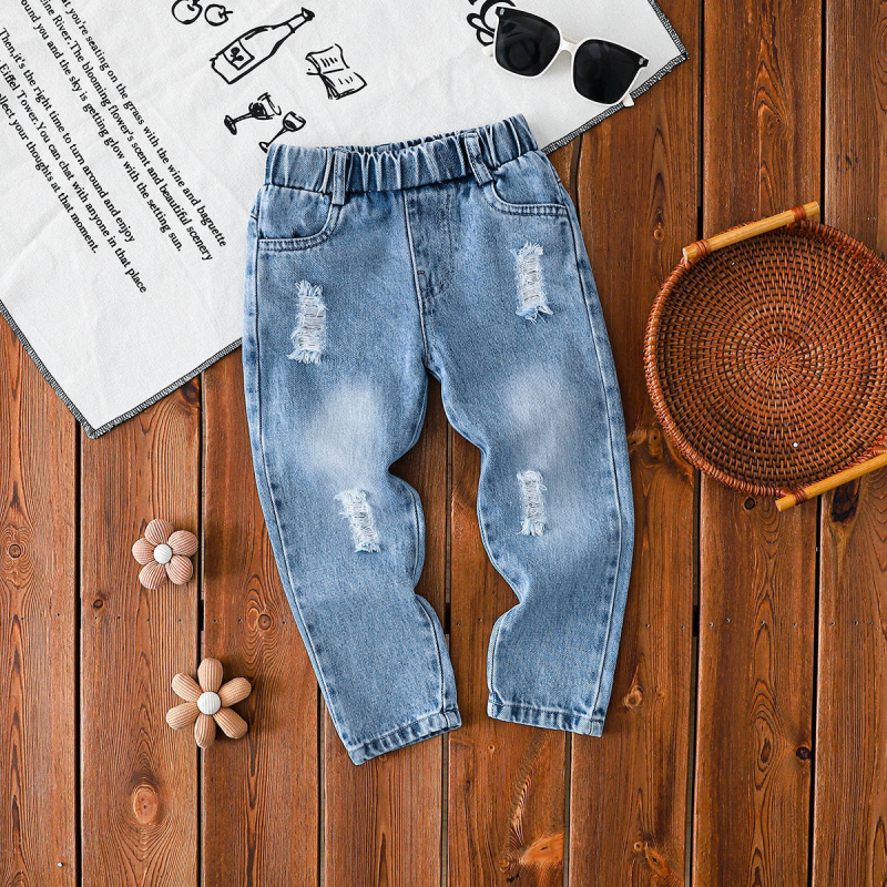 Lasteriided, Laste rebitud teksad, Kevad- ja sügismood, Lahtised püksid tüdrukutele ja poistele vanuses 2-7 aastat, Beebistiilis isapüksid