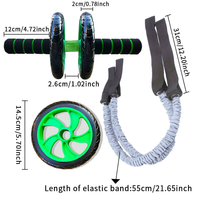 3 dalių pilvo preso ratukų volelis su pagalbine traukimo virve, latekso vamzdeliu, pilvo raumenų ratukų traukimo juosta, pasipriešinimo virve treniruotėms