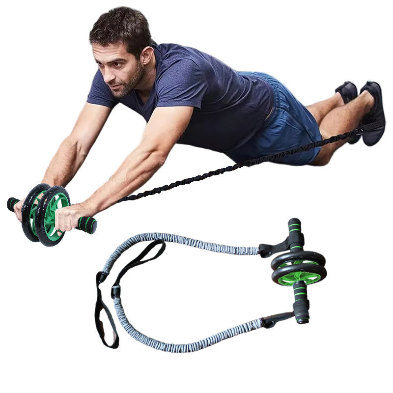 3 dalių pilvo preso ratukų volelis su pagalbine traukimo virve, latekso vamzdeliu, pilvo raumenų ratukų traukimo juosta, pasipriešinimo virve treniruotėms