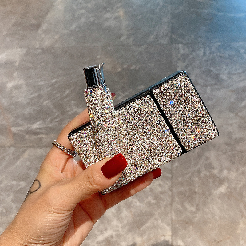 Kerge luksuslik teemantidega kaetud sigaretikarbi täispuhutav tulemasinakomplekt, 20 pakki mustast nahast, niiskuskindel, kerge luksuslik, naistele mõeldud trendikas bränd